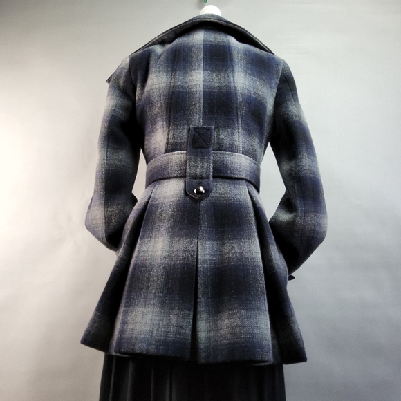 MISS SIXTY Wmns XS Wool Blend Blue Plaid Double Breast Jacket Coat ClassicCore - Picture 4 of 15